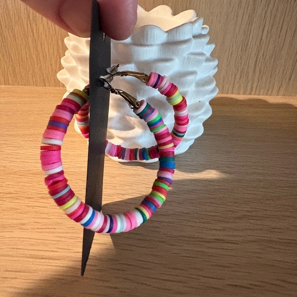 Multicolored Disc Bead Hoop Earrings
